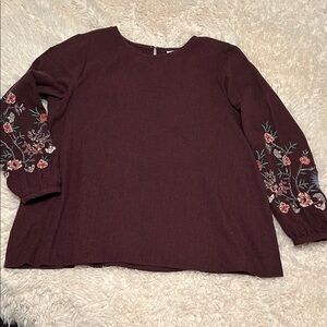 Embroidered Burgundy Women's Top